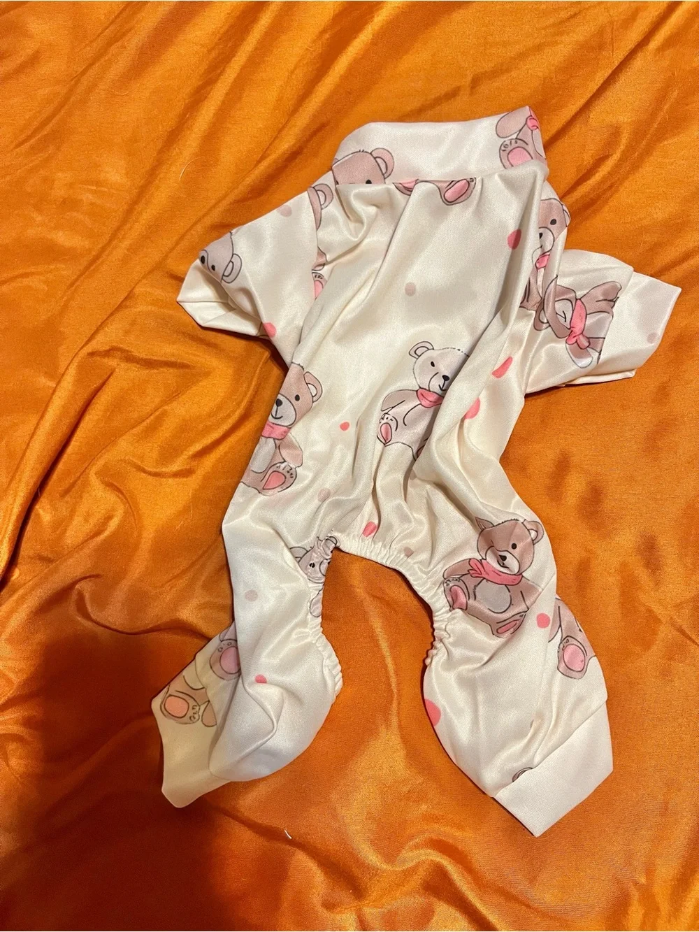 Cream Teddy-Print Dog Pajama Romper with Pink Accents